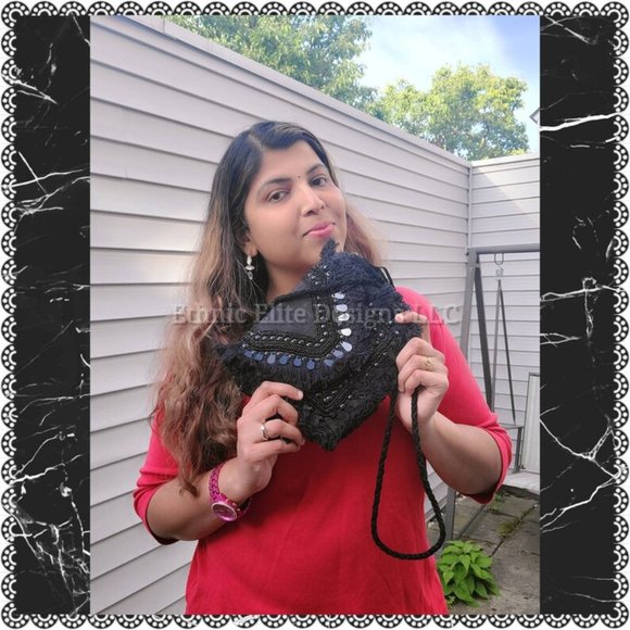 Salwar Kameez Handbags - New boutique Handmade Black Crossbody Bag - Sling Style Beaded Se…